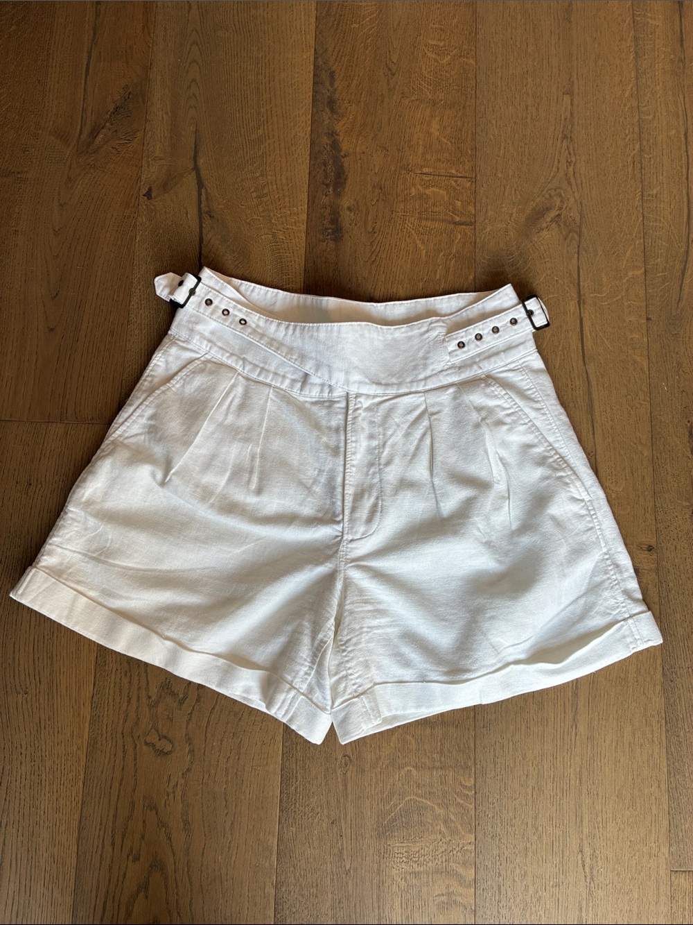 Banana Republic White High-Waist Pleated Belted Shorts